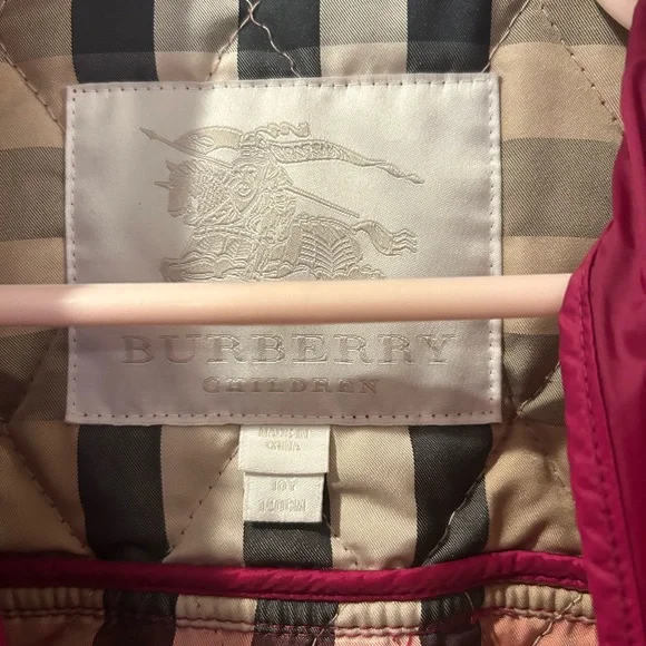Girl’s Quilted Burberry Jacket - In Berry, Size 10 - Picture 3 of 4